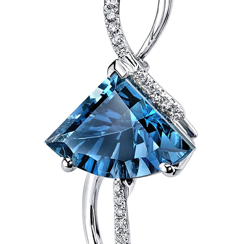 London Blue Topaz and Diamond Pendant Necklace 14K White Gold 4.50 Carats