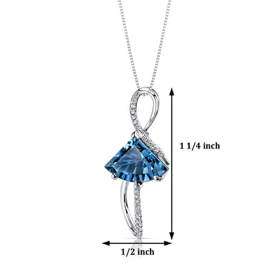 London Blue Topaz and Diamond Pendant Necklace 14K White Gold 4.50 Carats