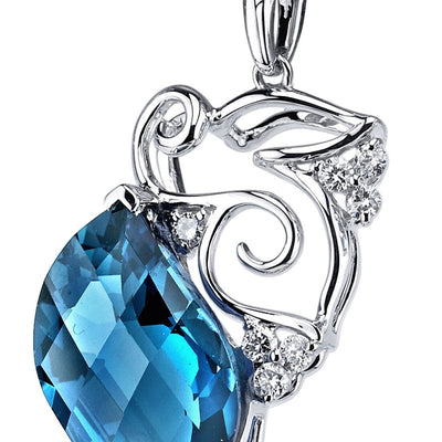 London Blue Topaz Necklace 14 Kt White Gold Leaf Shape 9.3 Cts