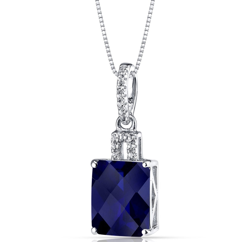 14K White Gold Created Blue Sapphire Pendant Radiant Cut 4.25 Carats
