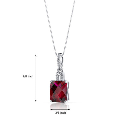 14K White Gold Created Ruby Pendant Radiant Cut 4.00 Carats