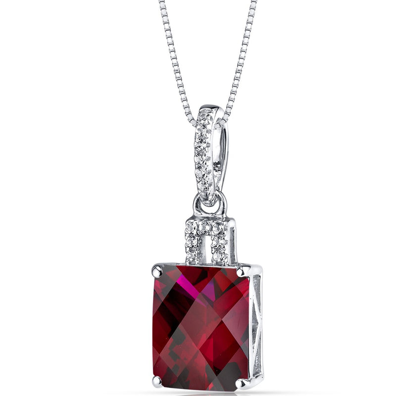 14K White Gold Created Ruby Pendant Radiant Cut 4.00 Carats