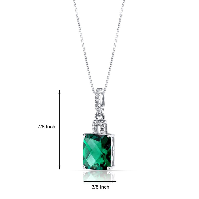 14K White Gold Created Emerald Pendant Radiant Cut 2.50 Carats