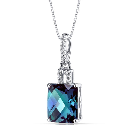 14K White Gold Created Alexandrite Pendant Radiant Cut 3.75 Carats