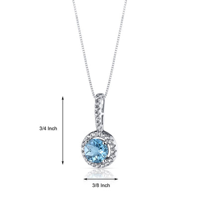 14K White Gold Swiss Blue Topaz Halo Pendant 1.00 Carats