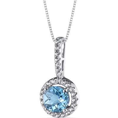 14K White Gold Swiss Blue Topaz Halo Pendant 1.00 Carats