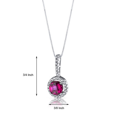 14K White Gold Created Ruby Halo Pendant 1.00 Carats