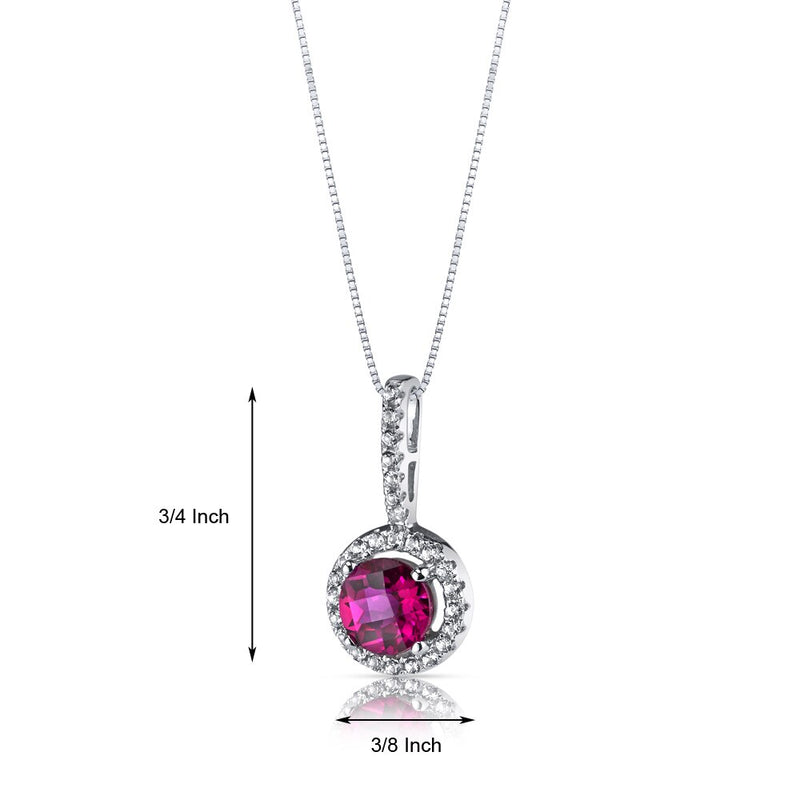 14K White Gold Created Ruby Halo Pendant 1.00 Carats