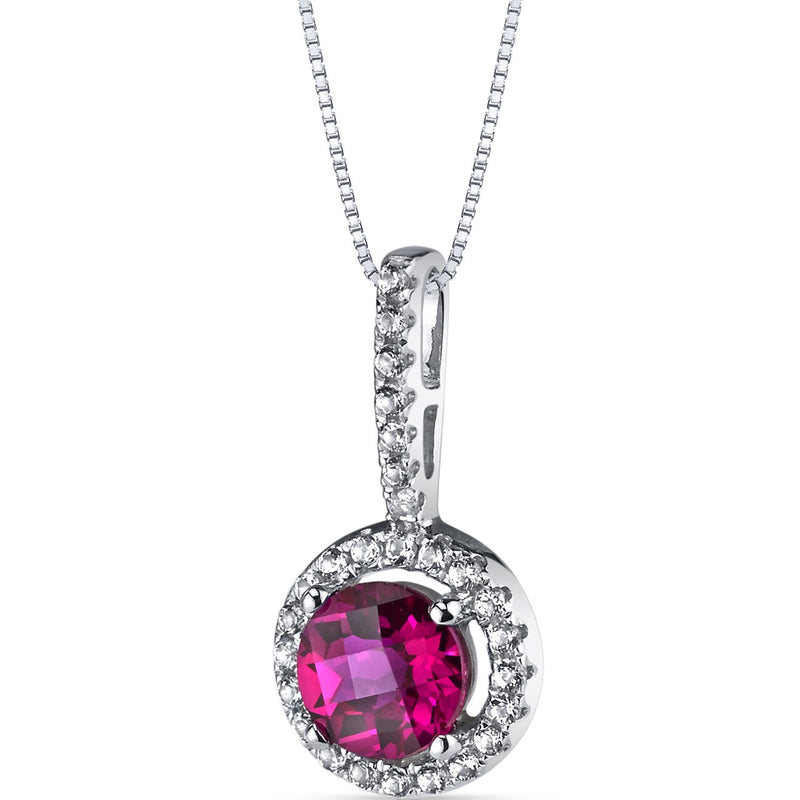 14K White Gold Created Ruby Halo Pendant 1.00 Carats