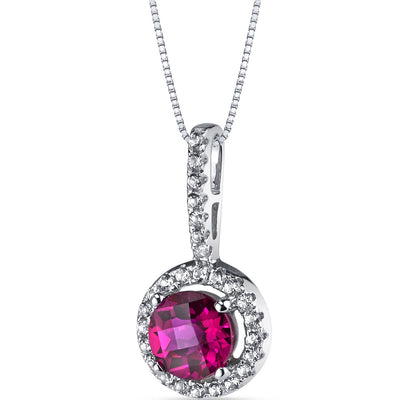 14K White Gold Created Ruby Halo Pendant 1.00 Carats