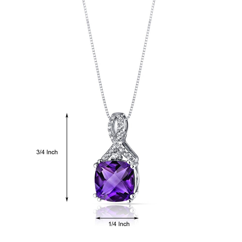 14K White Gold Amethyst Pendant Ribbon Design Cushion Cut 2.75 Carats