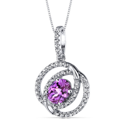 14K White Gold Created Pink Sapphire Pendant Dual Halo Design 1.50 Carats