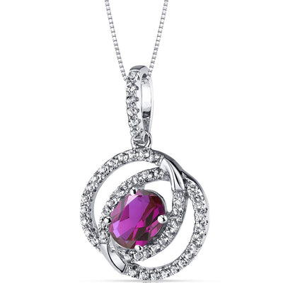 14K White Gold Created Ruby Pendant Dual Halo Design 1.50 Carats