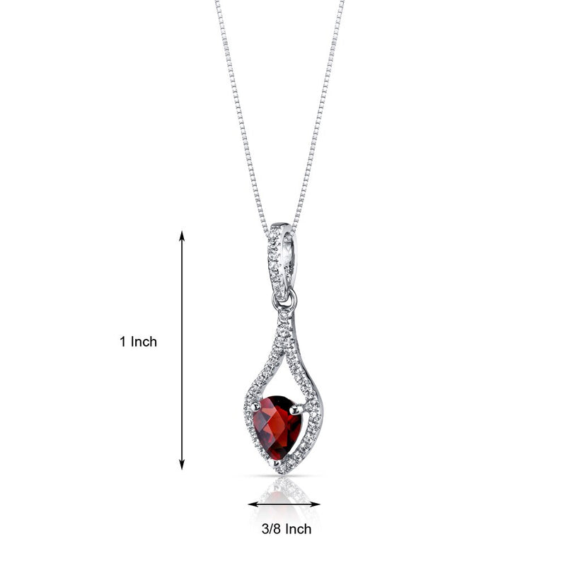 14K White Gold Garnet Tear Drop Pendant Checkerboard 0.75 Carats