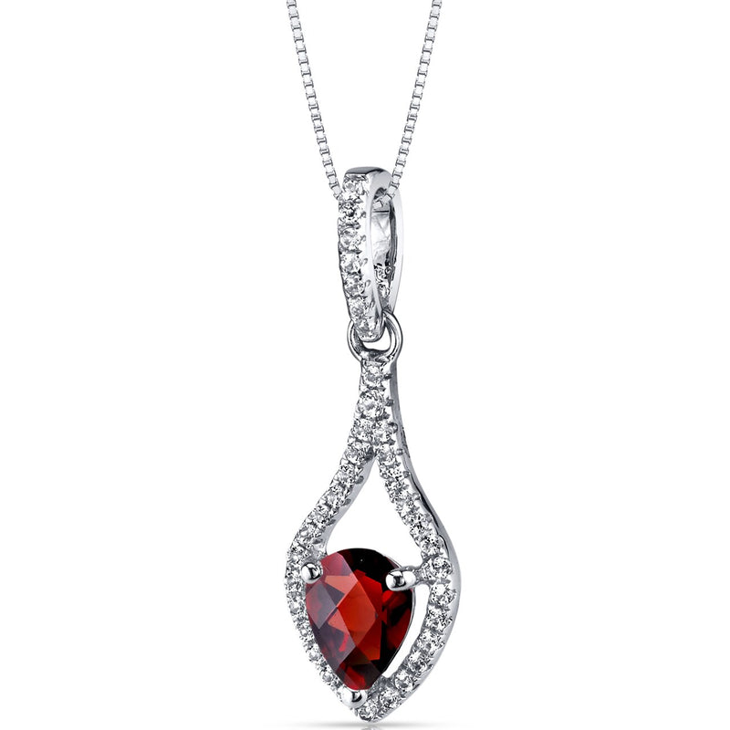 14K White Gold Garnet Tear Drop Pendant Checkerboard 0.75 Carats