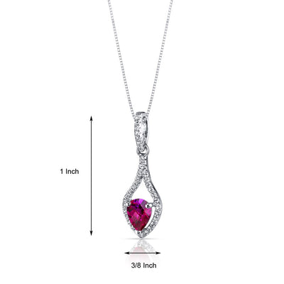 14K White Gold Created Ruby Tear Drop Pendant Checkerboard 1.00 Carats