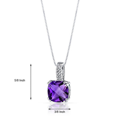 14K White Gold Amethyst Pendant Cushion Checkerboard Cut 2.75 Carats