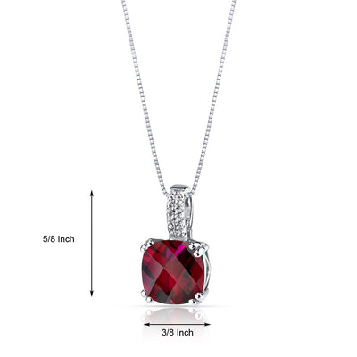14K White Gold Created Ruby Pendant Cushion Checkerboard Cut 4.00 Carats