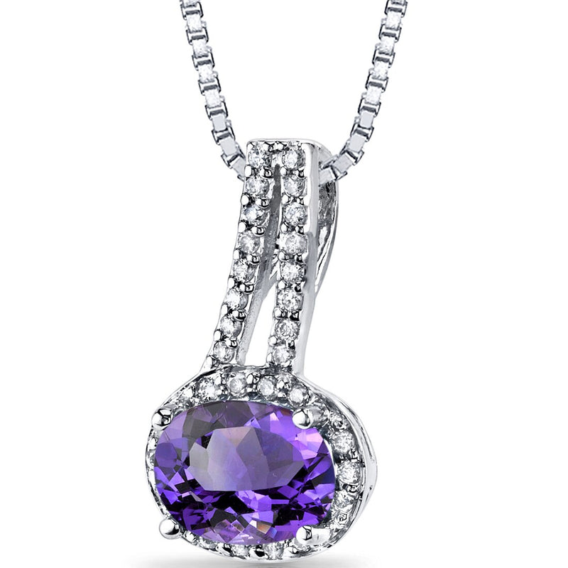 Amethyst and Diamond Pendant Necklace 14K White Gold 1 Carat Oval