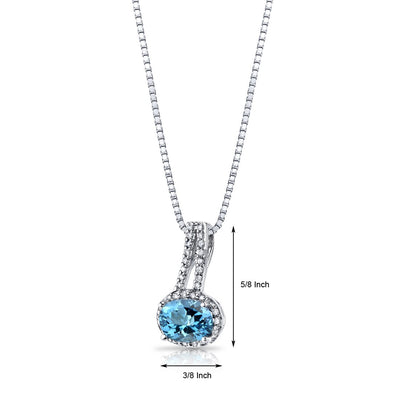 Swiss Blue Topaz and Diamond Pendant Necklace 14K White Gold 1.25 Carats Oval