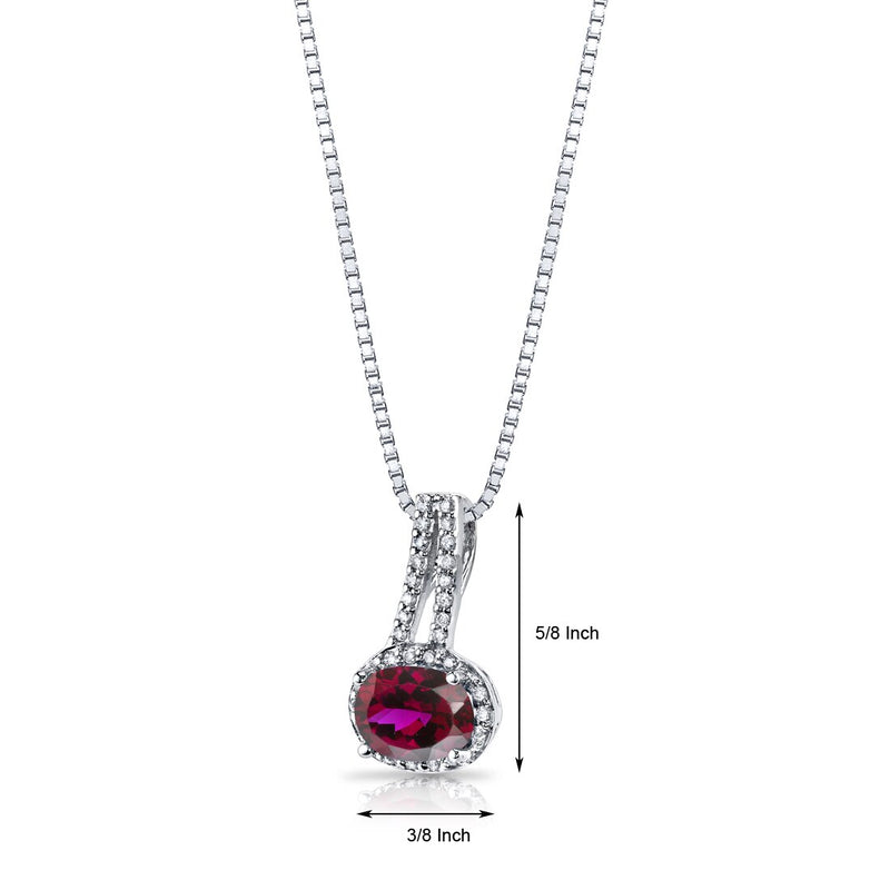 14K White Gold Created Ruby Diamond Pendant Oval Cut 1.5 Carats Total