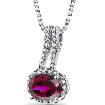 14K White Gold Created Ruby Diamond Pendant Oval Cut 1.5 Carats Total