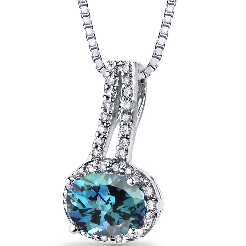 Alexandrite and Diamond Pendant Necklace 14K White Gold 1.50 Carats Oval Cut