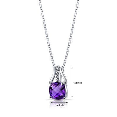 Amethyst and Diamond Pendant Necklace 14K White Gold 2 Carats Total Cushion Checkerboard Cut