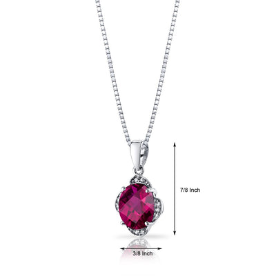 14K White Gold Created Ruby Diamond Pendant Checkerboard Cut 3.5 Carats Total