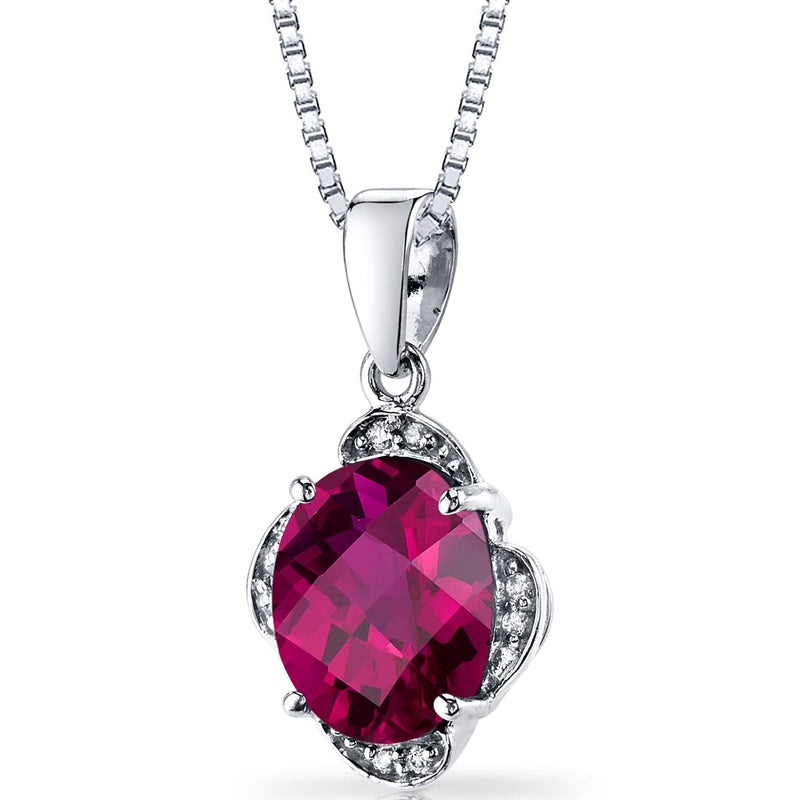 14K White Gold Created Ruby Diamond Pendant Checkerboard Cut 3.5 Carats Total