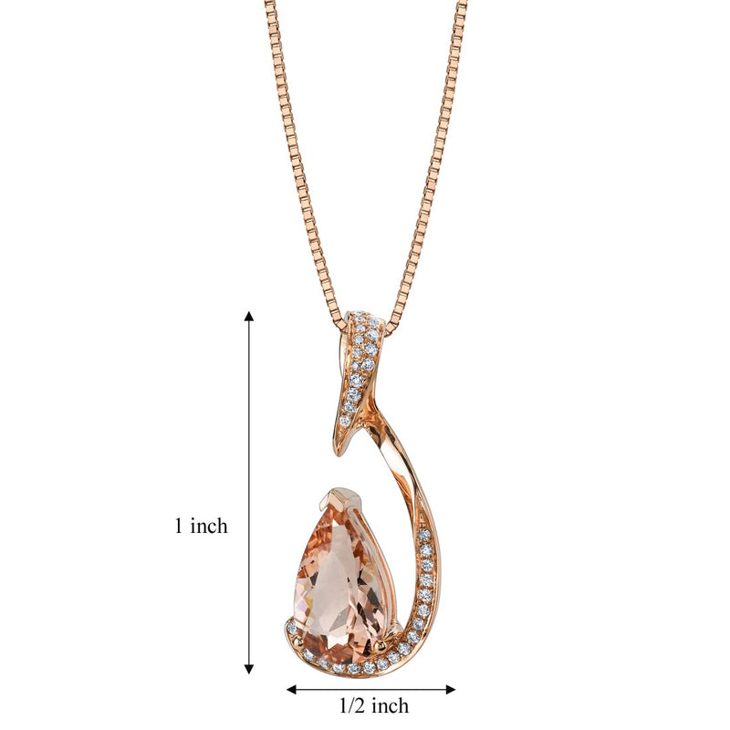 14K Rose Gold Morganite Diamond Pendant 2.50 Carats Pear Shape