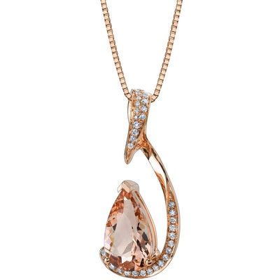 14K Rose Gold Morganite Diamond Pendant 2.50 Carats Pear Shape