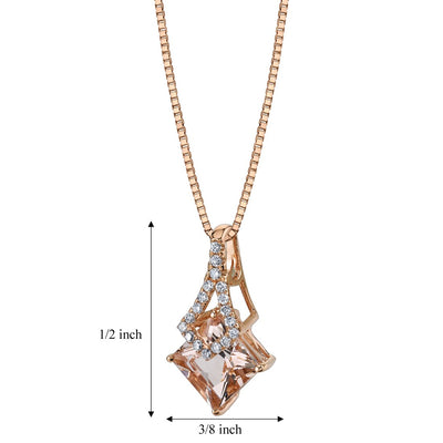 14K Rose Gold Morganite Diamond Pendant 1.50 Carats Princess Shape
