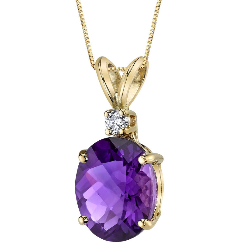 Amethyst and Diamond Pendant Necklace 14K Yellow Gold 2.06 Carats Oval