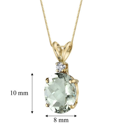 14 Kt Yellow Gold Oval Shape 2.25 Carats Green Amethyst Diamond Pendant