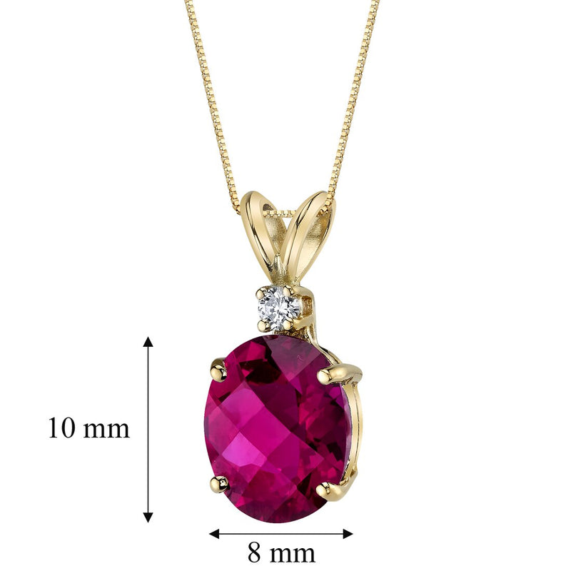 14 Karat Yellow Gold Oval Shape 3.50 Carats Created Ruby Diamond Pendant