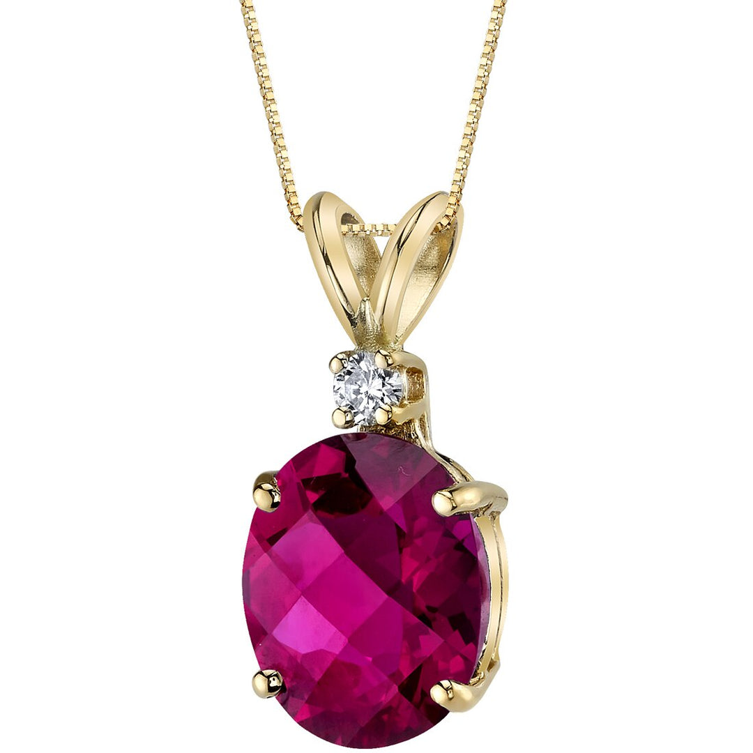 Ruby Diamond Pendant 14K Yellow Gold Oval Cut | P9578