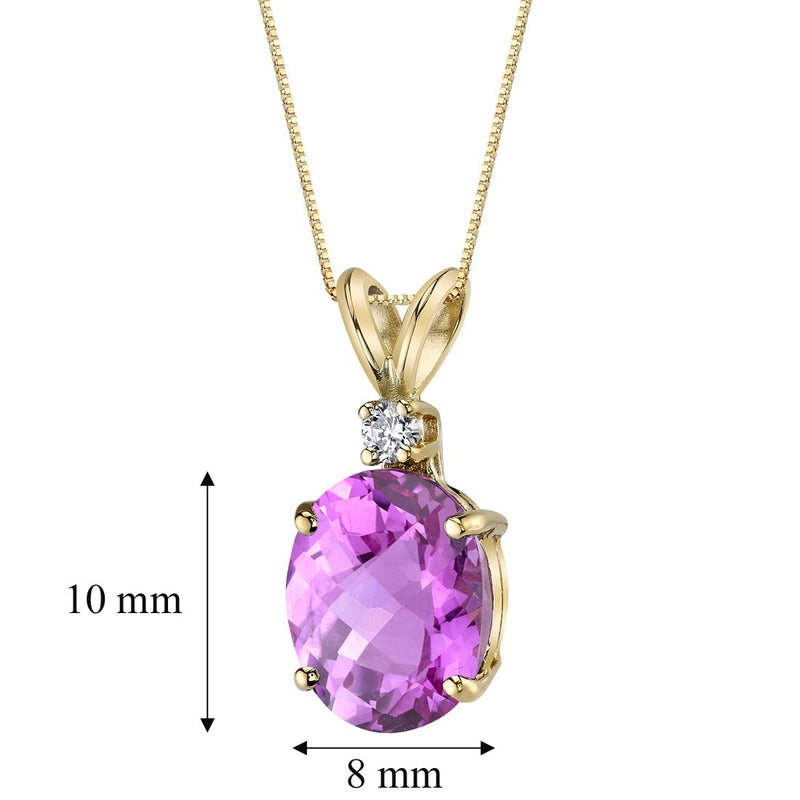 Pink Sapphire and Diamond Pendant Necklace 14K Yellow Gold 3.69 Carats Oval
