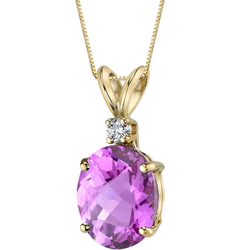 Pink Sapphire and Diamond Pendant Necklace 14K Yellow Gold 3.69 Carats Oval