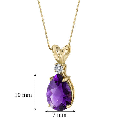 Amethyst and Diamond Pendant Necklace 14K Yellow Gold 1.58 Carats Pear Shape