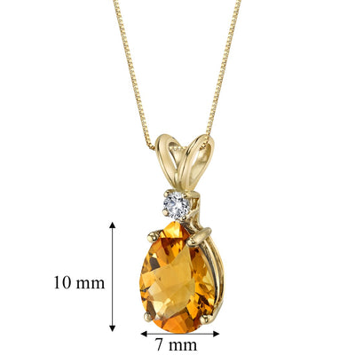 Citrine and Diamond Pendant Necklace 14K Yellow Gold 1.58 Carats Pear Shape