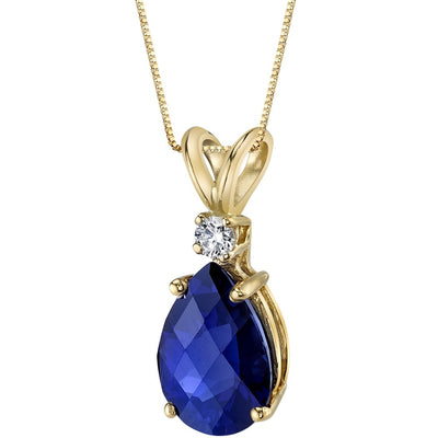 Pear Shape Blue Sapphire and Diamond Pendant Necklace 14K Yellow Gold 2.43 Carats