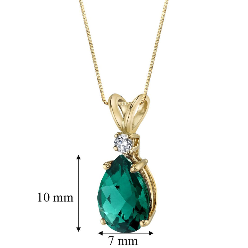 Emerald and Diamond Pendant Necklace 14K Yellow Gold 1.72 Carats Pear Shape