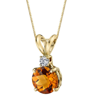 Citrine and Diamond Pendant Necklace 14K Yellow Gold 1 Carat Round