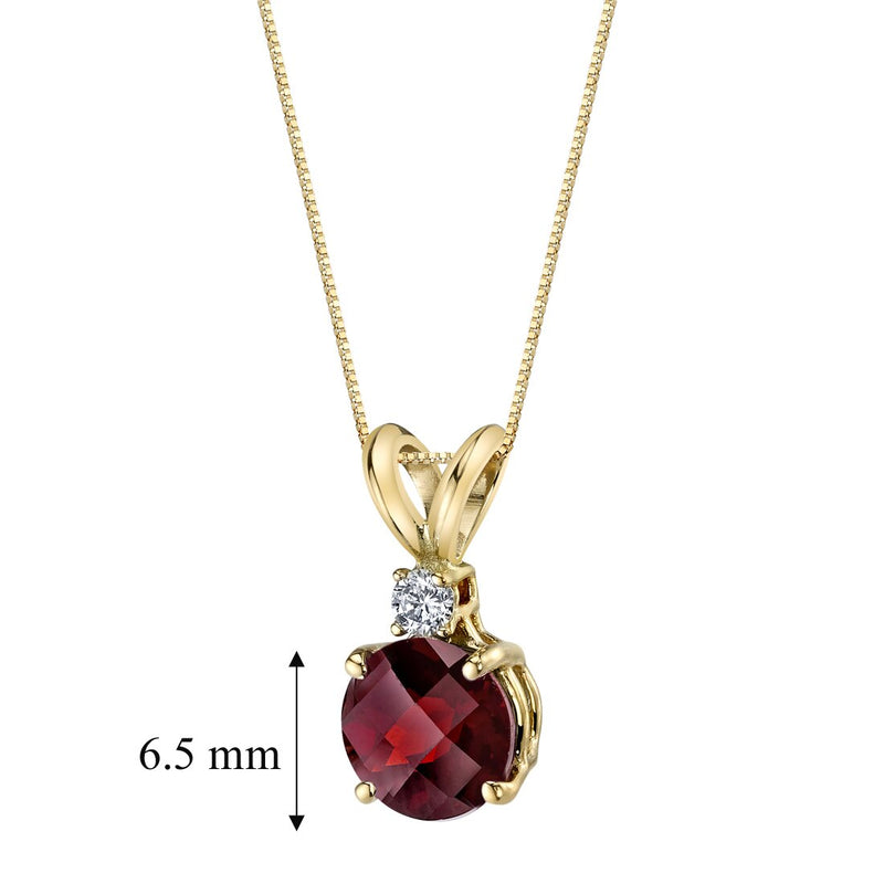 14K Yellow Gold Round Cut 1.50 Carats Garnet Diamond Pendant Necklace