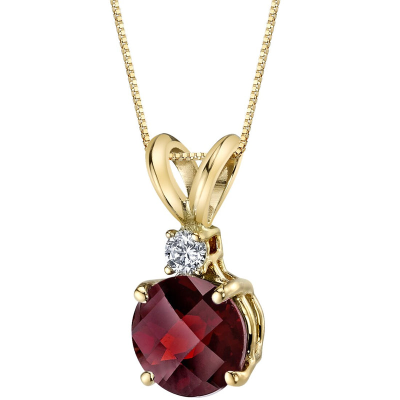 Garnet and Diamond Pendant Necklace 14K Yellow Gold 1.34 Carats Round