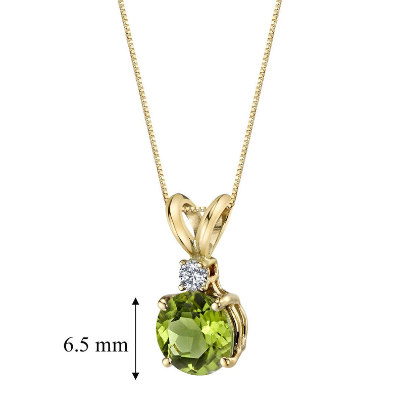 Peridot and Diamond Pendant Necklace 14K Yellow Gold 1.06 Carats Round