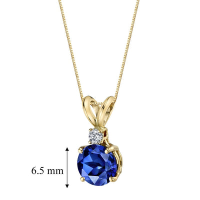 Blue Sapphire and Diamond Pendant Necklace 14K Yellow Gold 1.50 Carats Round
