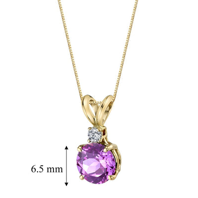 14K Yellow Gold Round Cut 1.50 Carats Created Pink Sapphire Diamond Pendant Necklace