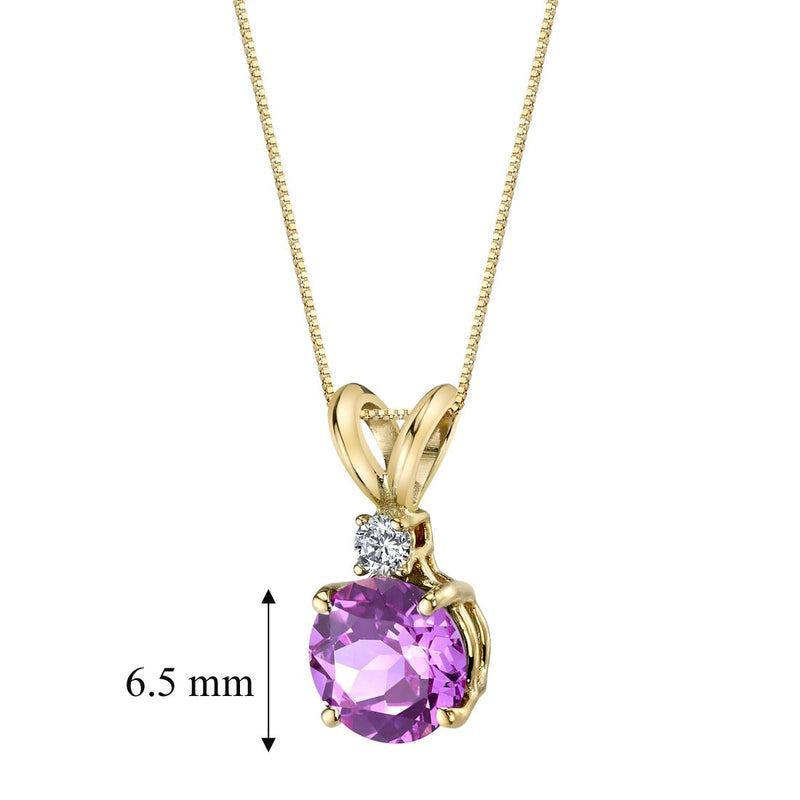 Pink Sapphire and Diamond Pendant Necklace 14K Yellow Gold 1.50 Carats Round